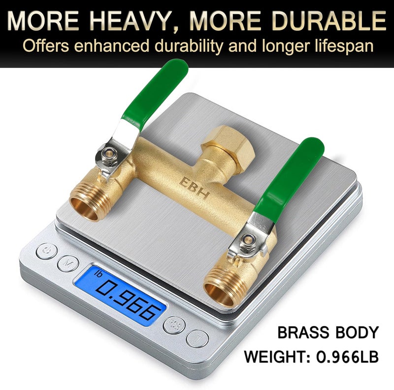 EBH Garden Hose Splitter, 2-Way High Flow Heavy Duty Brass Outdoor Hose Manifold with Extra Long Handles Full Flow Faucet Adapter- 3/4” GHT(Green) - Image 4